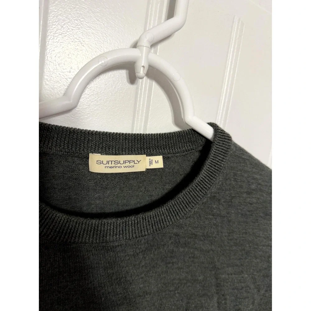 Suitsupply Crewneck Sweater Mens Medium Grey Merino Wool Fine Knit Classic
